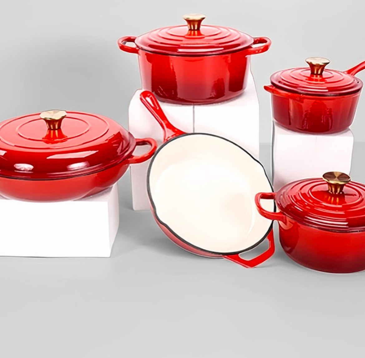 5 piece enamel cast iron cookware